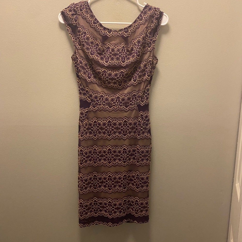 Eggplant with gold details cocktail dress